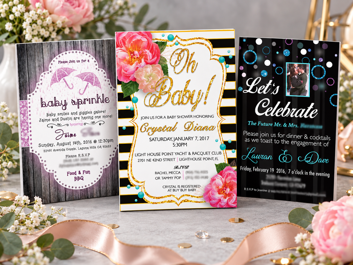 Printed invitation and announcement design mockups